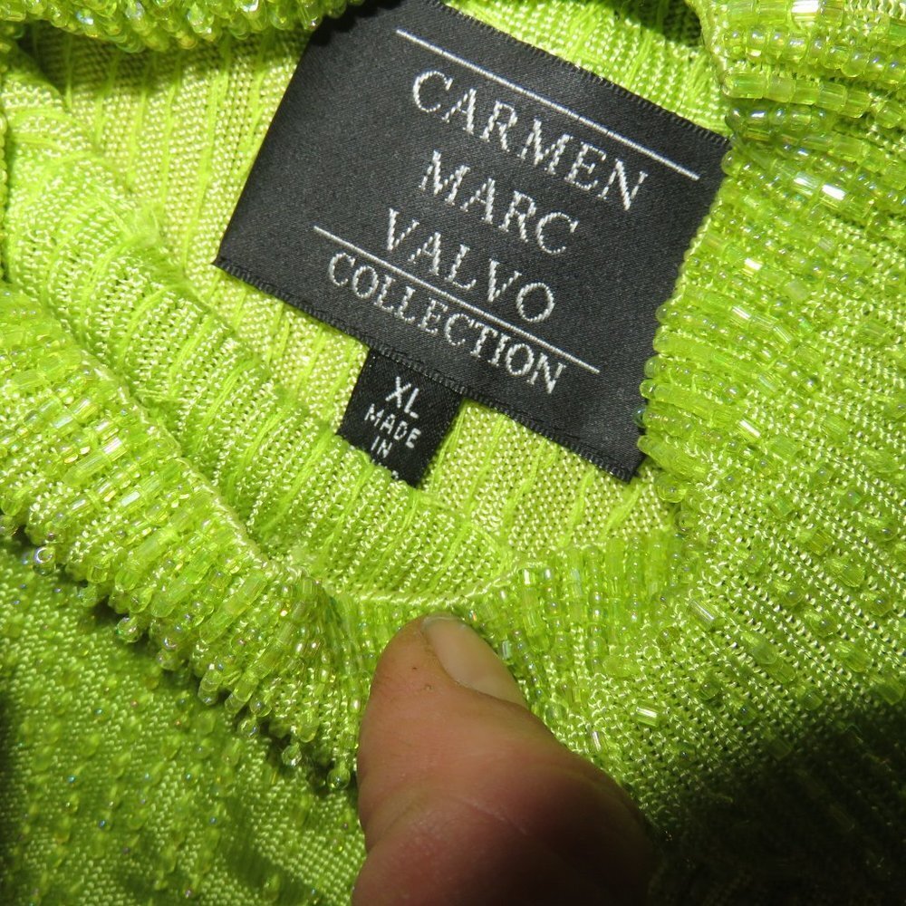 Carmen Marc Valvo SET! Neon Green Pink Beaded Embellished Skirt & sleeveless top - Picture 5 of 13
